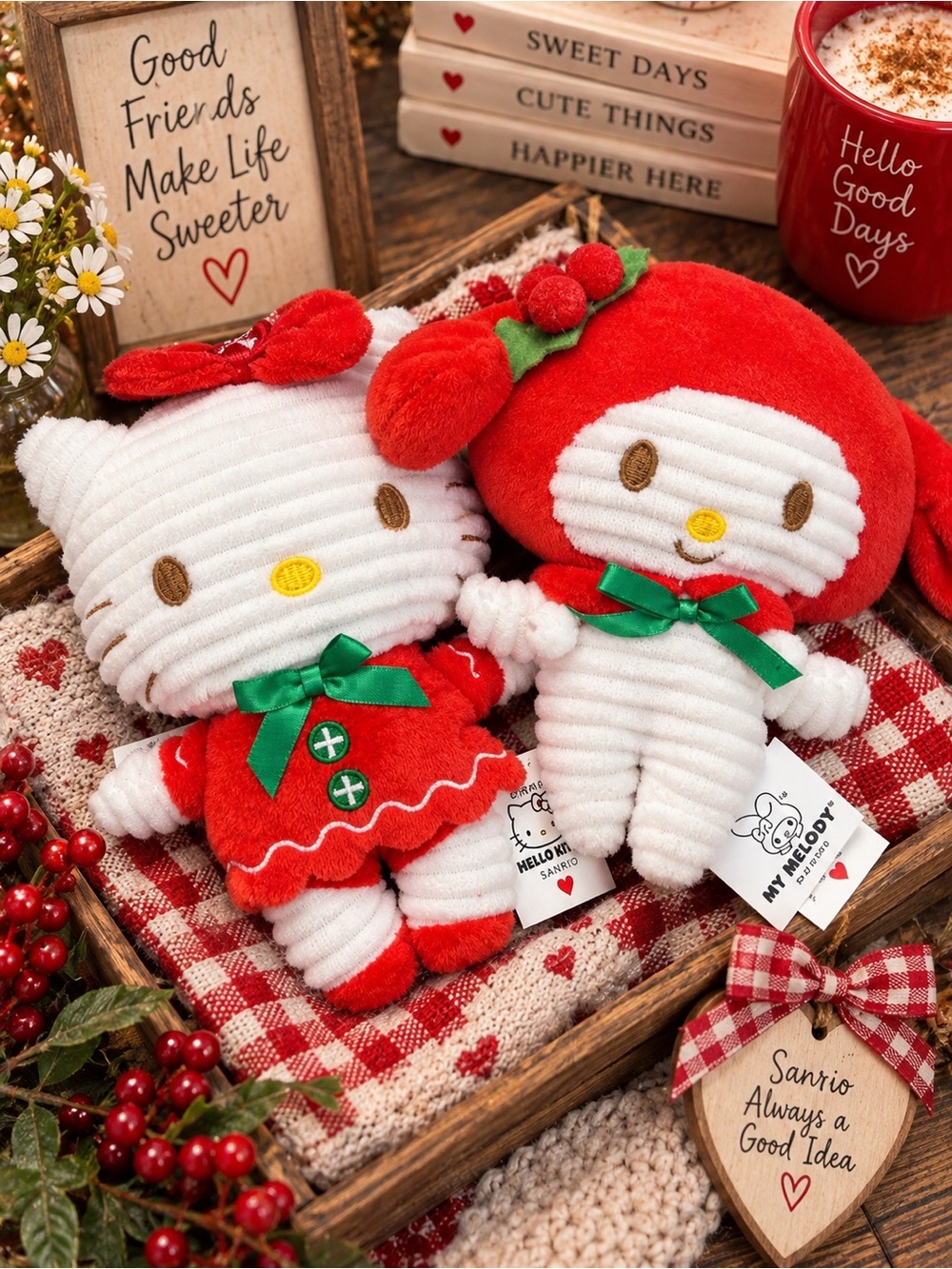Sanrio Hello Kitty & My Melody Holiday Cookie Mini Plush Lot EUC Christmas Set